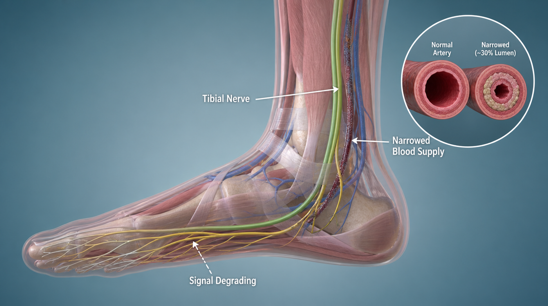 The sole is where you feel it. The ankle is where it comes through.